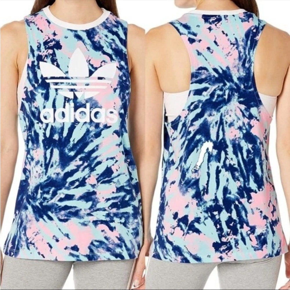adidas Women's Tie-Dye Racerback Tank - Blue & Pink